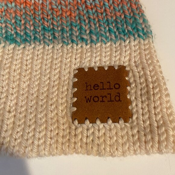Hello World Baby Beanie with‎ Puff Pom – Knit Winter Hat - Picture 3 of 4